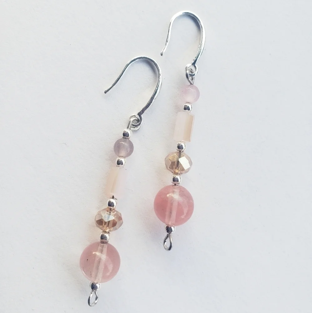 - NWT 925 solid sterling silver DANGLE EARRINGS Rose Quartz GIFT FOR HER 2…